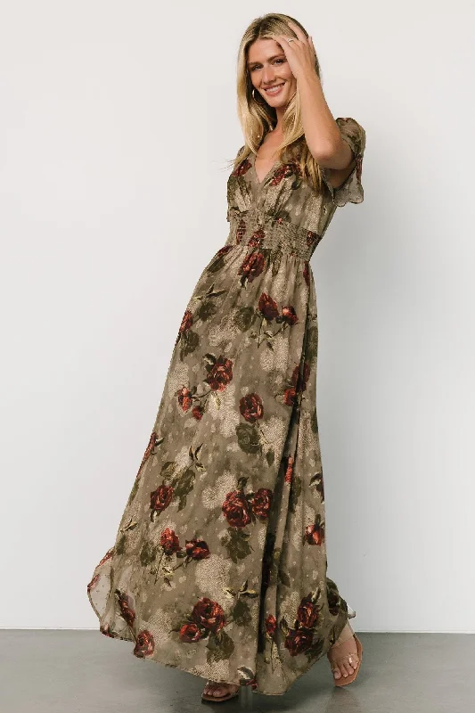 Limited Stock, Big Discounts Birdie Maxi Dress | Olive Floral