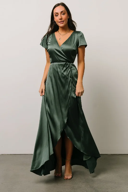 Romantic Chic Deals Krystal Satin Wrap Gown | Winter Green