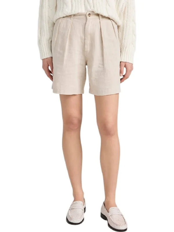 Shop Sale Items Double Pleat Shorts In Natural Linen