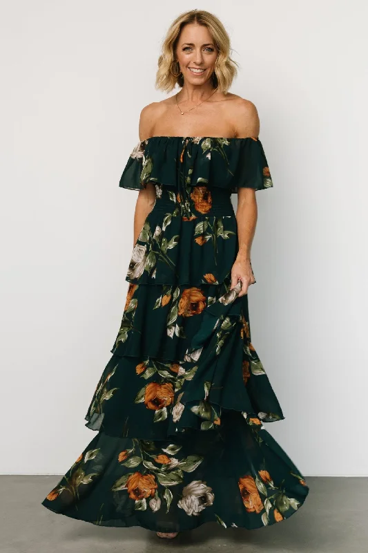 Women's Party Outfit Carina Off Shoulder Maxi Dress | Deep Topaz Floral