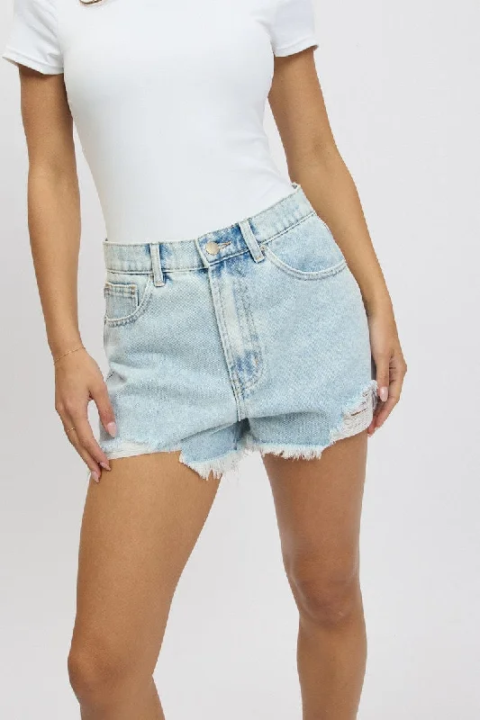 Athleisure Style Sale Denim Relaxed Shorts HIgh Rise