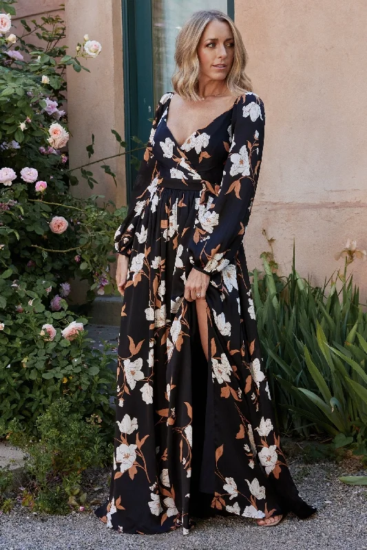 Sustainable Fashion Clothing For Women Tristan Maxi Dress | Black Floral