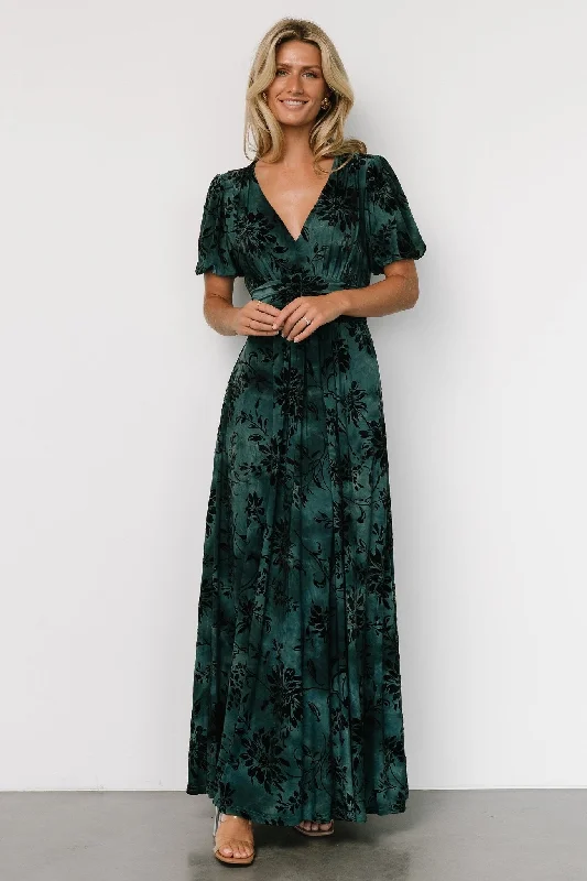 Women's Professional Attire Leslie Velvet Maxi Dress | Jade + Black