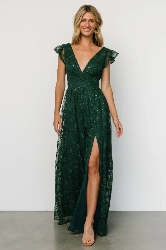 Spring Offer Alexa Embroidered Sequin Maxi Dress | Dark Green