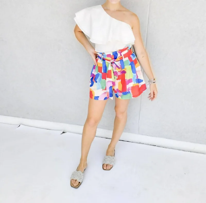 Stylish Deals Belted Short In Multi Color