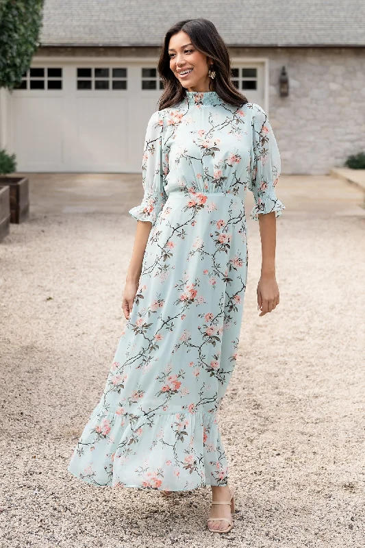 Ends Soon Marie Mock Neck Maxi Dress | Sage Floral