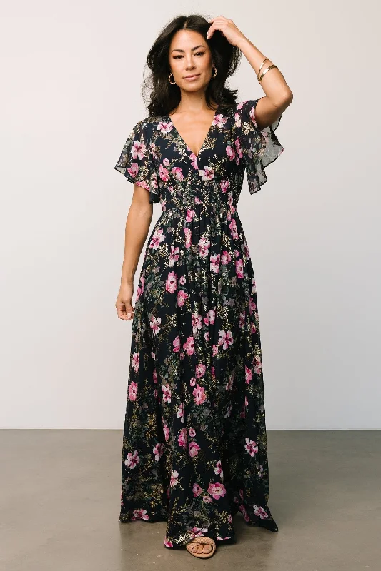 Crazy Price Slashing Lynlee Metallic Maxi Dress | Dark Blue + Pink