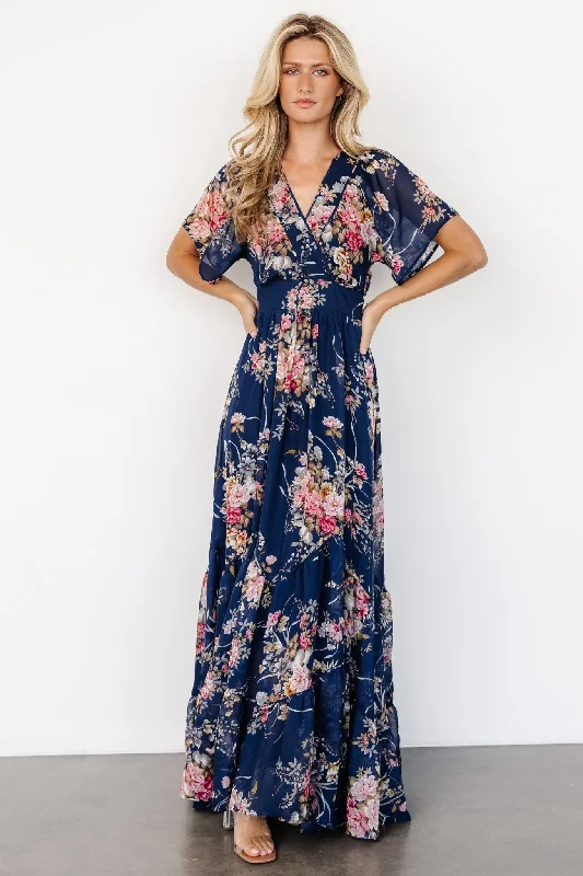 Women's Holiday Outfit Katherine Maxi Dress | Navy + Pink Floral