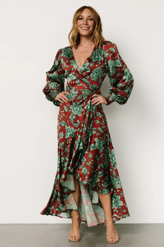 Elegant Women's Evening Garments Lavinia Ruffle Maxi Dress | Rust + Green Floral