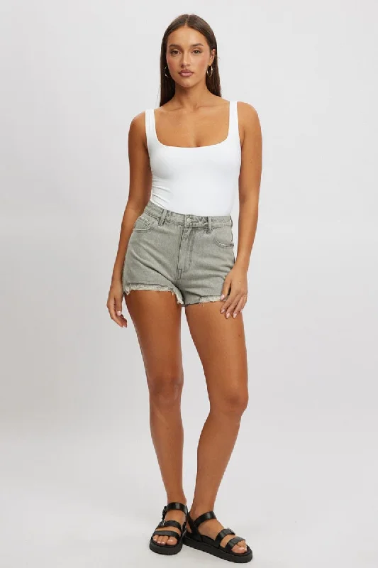 Women's Evening Attire Grey Relaxed Shorts Mid Rise