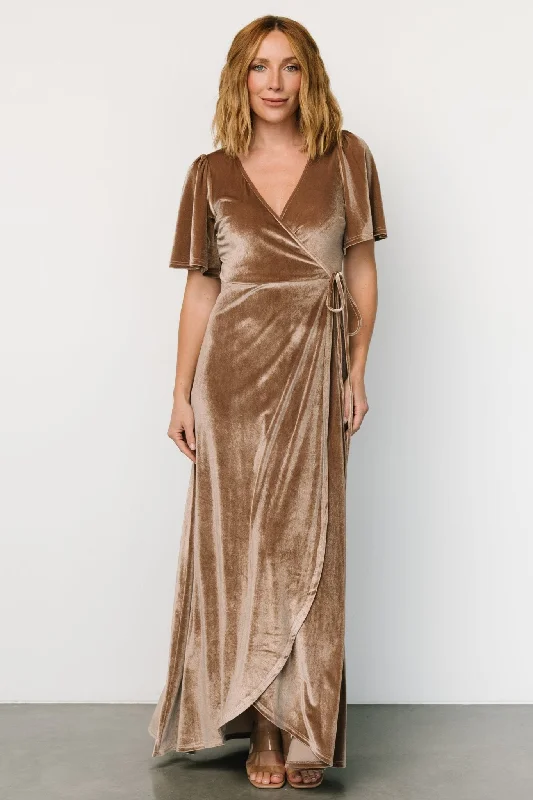 Insane Discount Onslaught Katelyn Velvet Maxi Wrap Dress | Taupe