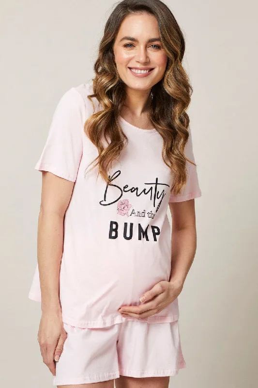 Laid-Back Fashion Offers Pink Maternity Slogan Pyjama Set