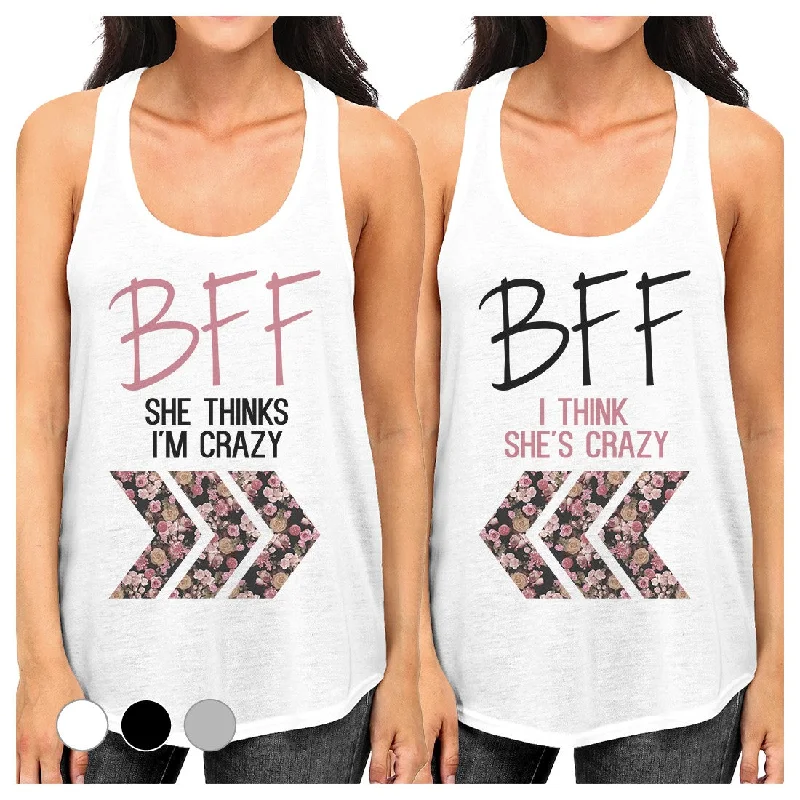 Women's Trendy Casual Clothes BFF Floral Crazy Best Friend Gift Shirts Womens Funny BFF Shirts