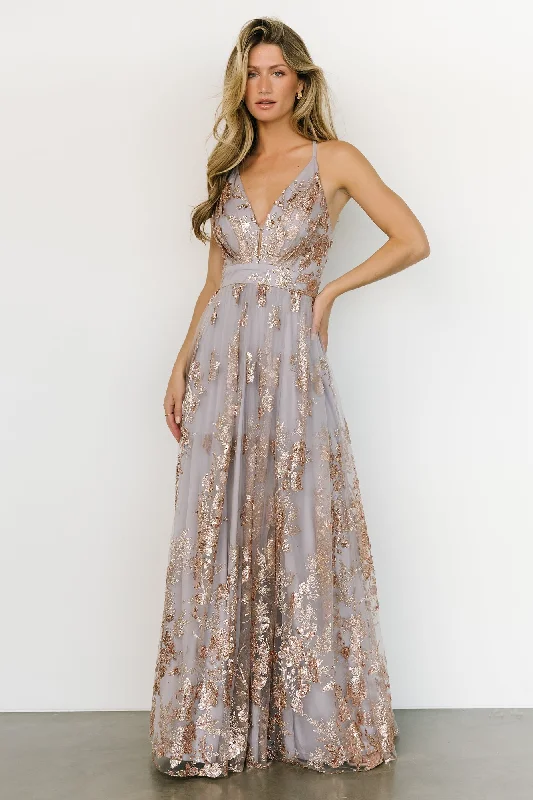 Casual Yet Chic Sales Lucienne Shimmer Maxi Gown | Dusty Lilac + Rose