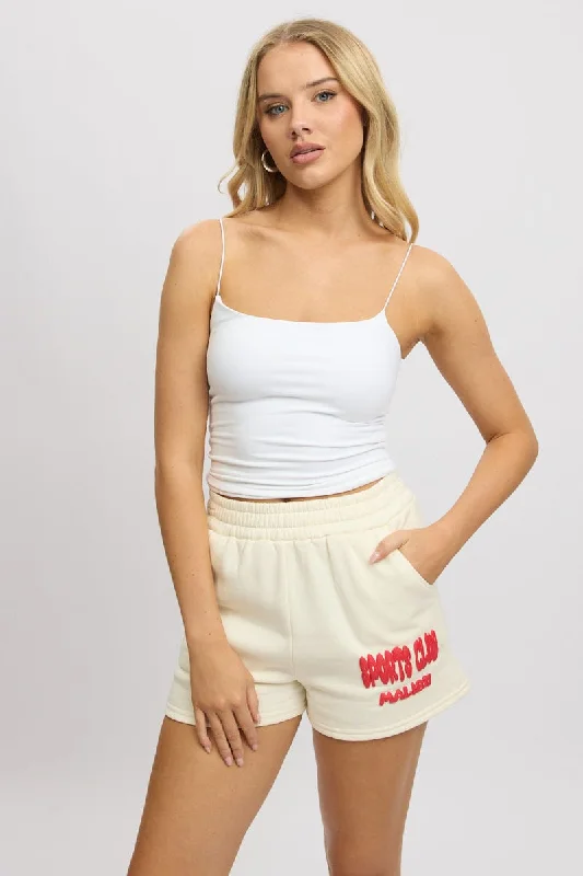 Explore What'S New White Track Shorts High Rise Elastic Waist