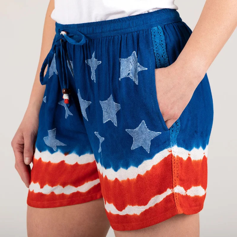 Fresh Fashion Discounts Stars & Stripes Hand Dyed Drawstring Shorts