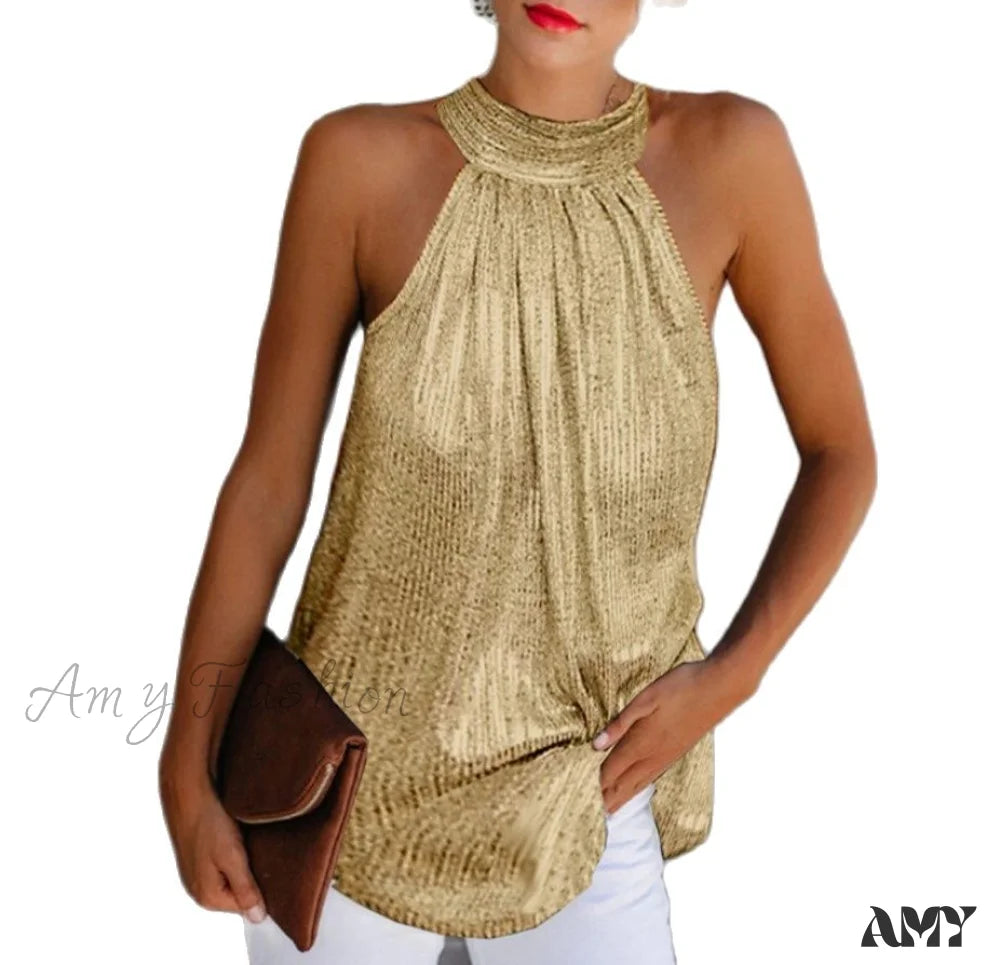 Classic Women's Clothing Styles Amy Fashion - Sequin Glitter Strappy Hang-Neck Swing Clubwear Party Night Tank