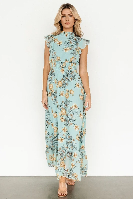 Trendy Pulse Kearny Ruffle Maxi Dress | Mint Floral