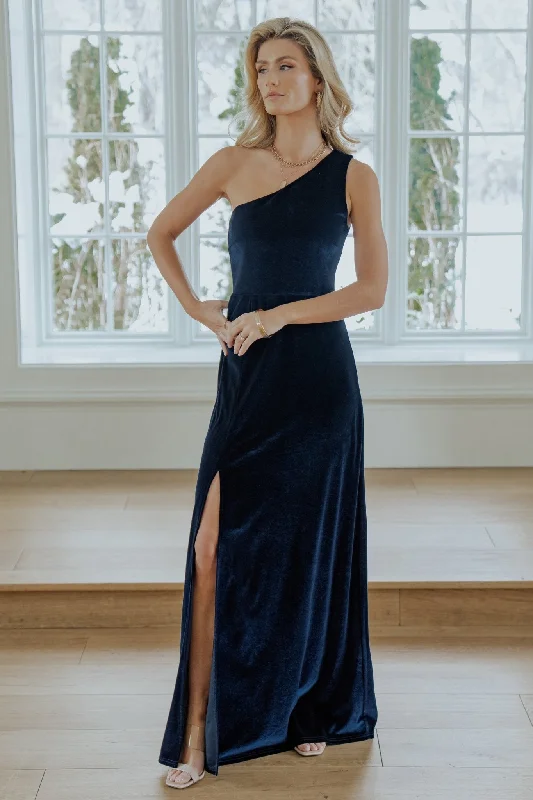 Women's Loungewear Clothes Tatiana Velvet One Shoulder Maxi Dress | Navy