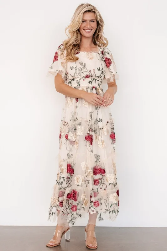 Polished Style Deals Allison Embroidered Tulle Maxi Dress | Cream Multi