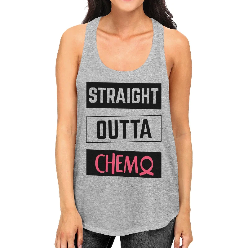 Luxury Women's Clothing Straight Outta Chemo Breast Cancer Womens Grey Tank Top