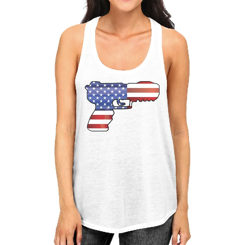 Women's Clothing With Trendy Designs American Flag Pistol Womens Tank Top Gifts For Gun Supporters