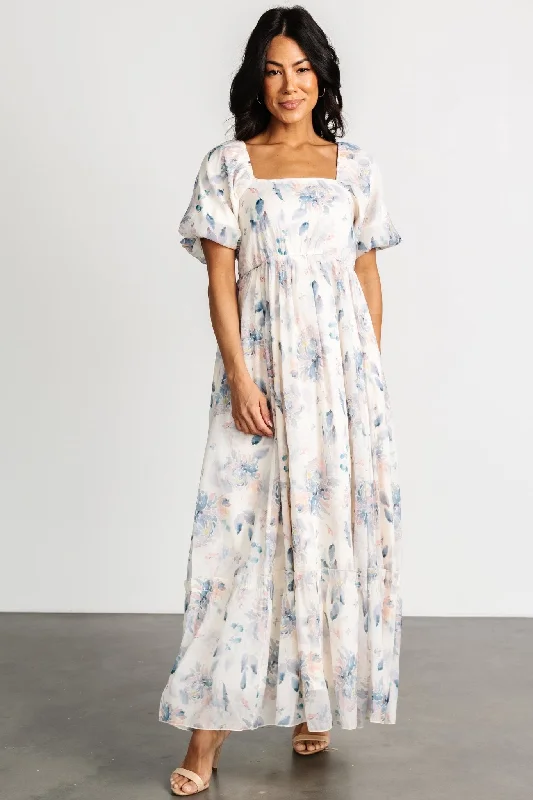 Casual Chic Women's Clothes Dalia Maxi Dress | Cream + Blue Floral