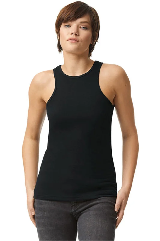 Women's Athletic Clothes American Apparel Womens CVC Racerneck Tank Top - Black