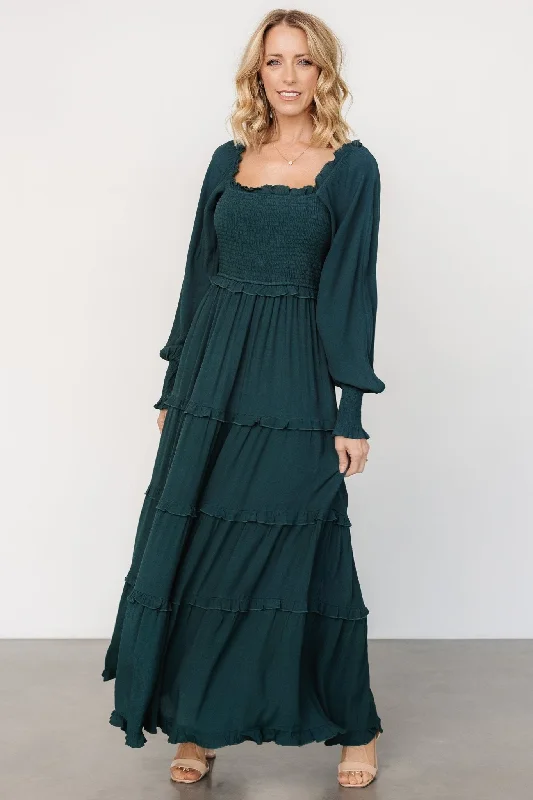 Affordable Women's Clothing Lana Smocked Maxi Dress | Dark Green