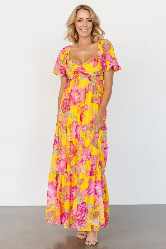 Comfortable Outfit For Women Darla Maxi Dress | Yellow + Pink Floral