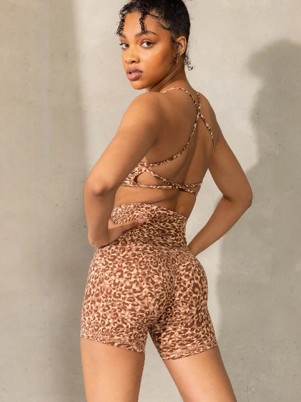 Women's Holiday Attire Empower High Waisted Shorts - Mocha Leopard