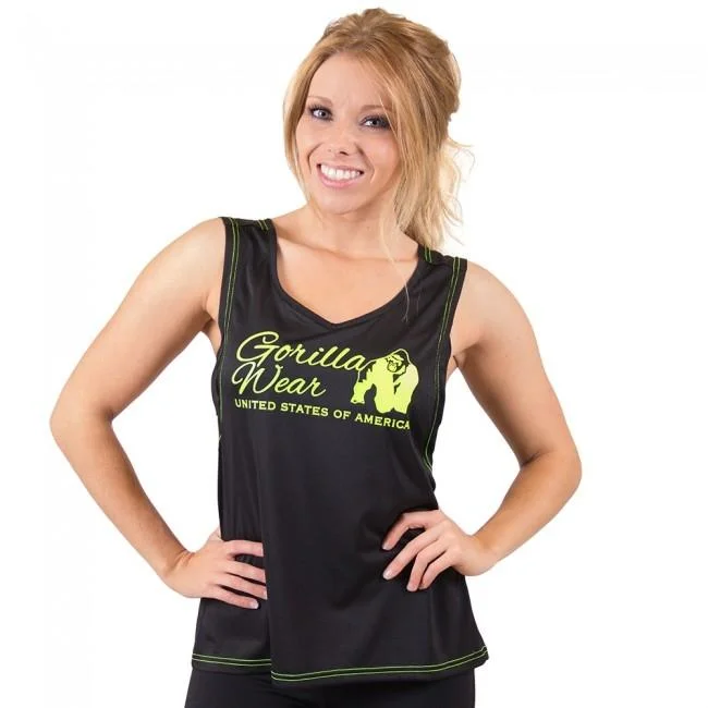 Women's Clothing For Travel Gorilla Wear Odessa Cross Back Tank Top - Black-Neon Lime