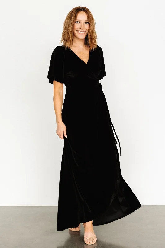 Women's Resort Apparel Katelyn Velvet Maxi Wrap Dress | Black