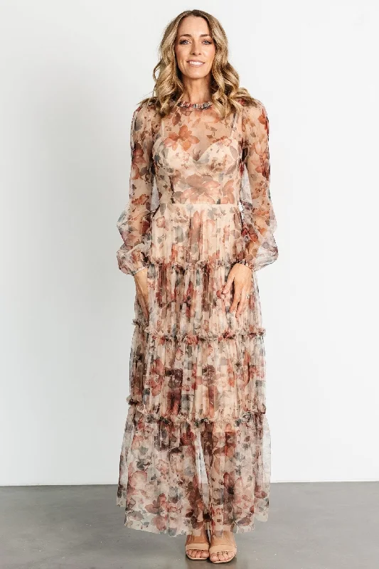 Classy Style Discounts Stephanie Tiered Maxi Dress | Taupe Floral