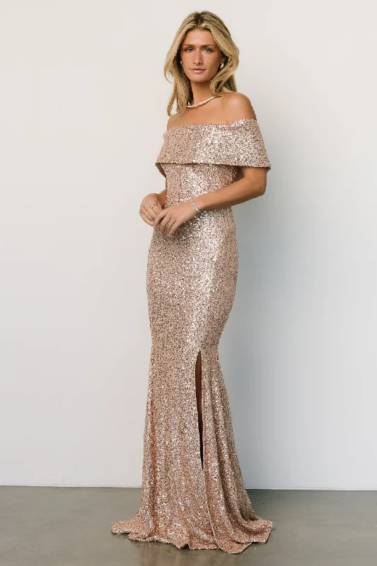 Holiday Attire Sale Yvonne Off Shoulder Sequin Gown | Champagne