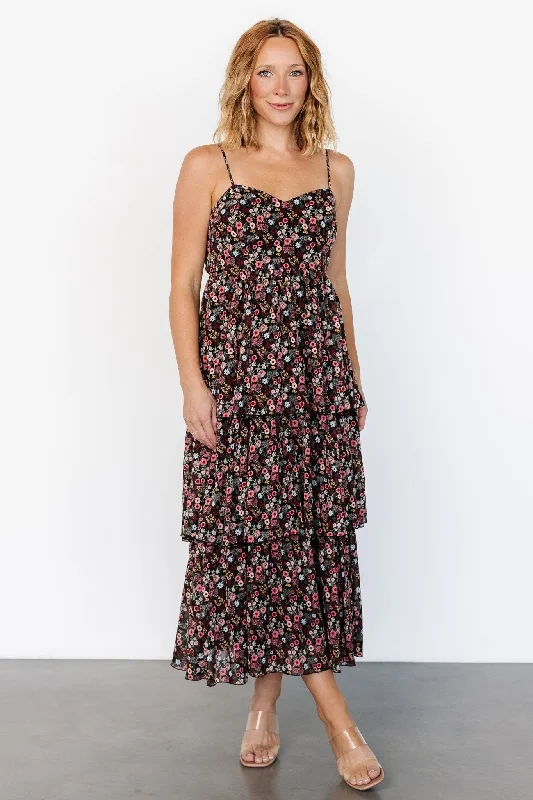 Chic Clothes For Women Caprice Tiered Dress | Black Floral