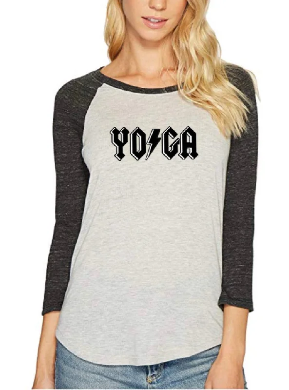 Women's Floral Print Outfit "Whole Lotta Yogi" Rock and Roll Yoga Trainer Raglan T-Shirt