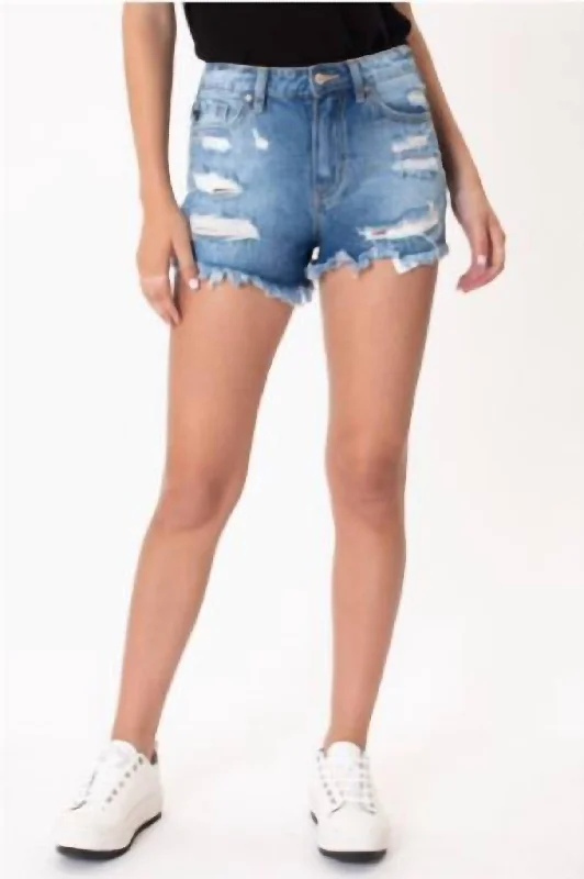 Stupidly Low Prices Pastel Thread Distressed Denim Shorts In Medium Wash