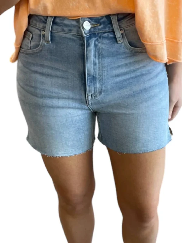 Popular Collection High Rise Raw Cut Denim Shorts In Light Wash