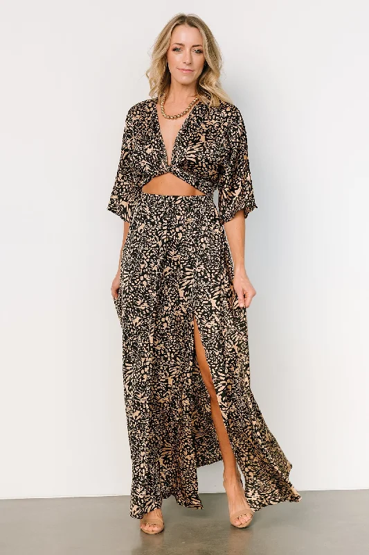 Women's Resort Garments Morlana Maxi Dress | Black + Tan Print