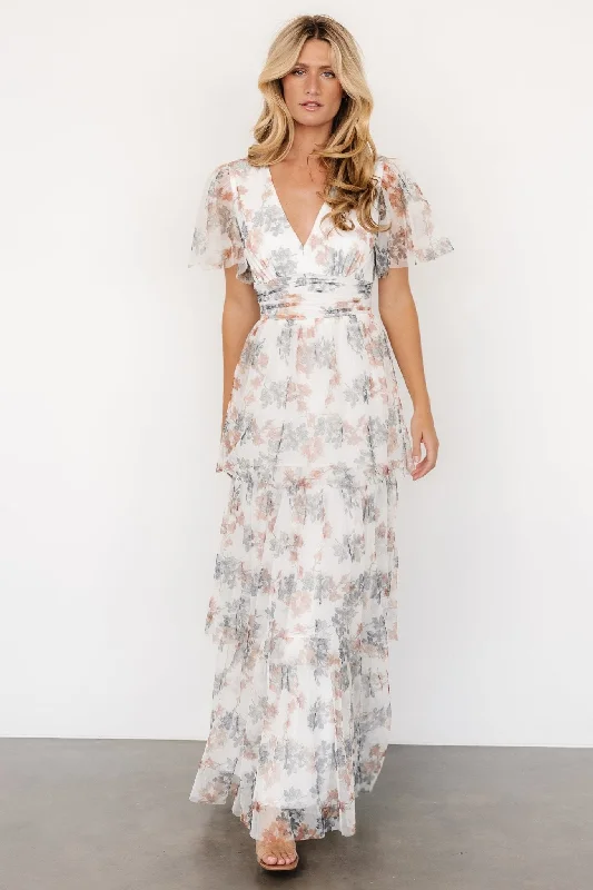 New Season Fashion Preview Elinor Tiered Tulle Dress | Off White + Peach Floral