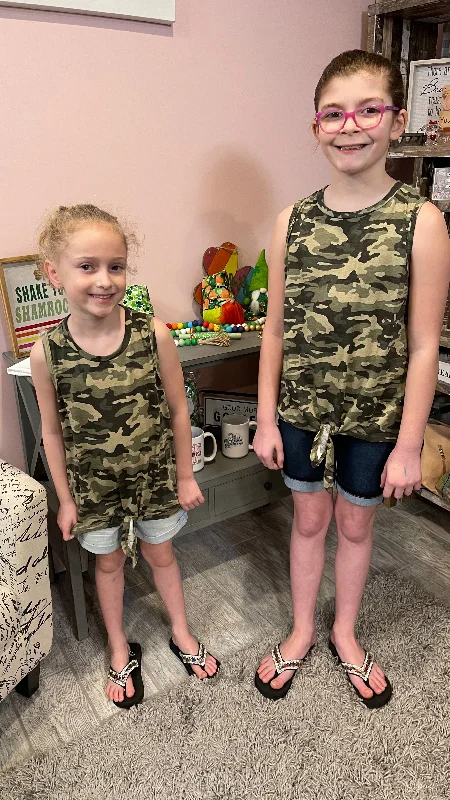 Discover Now Girls Camo Tie Front Tank