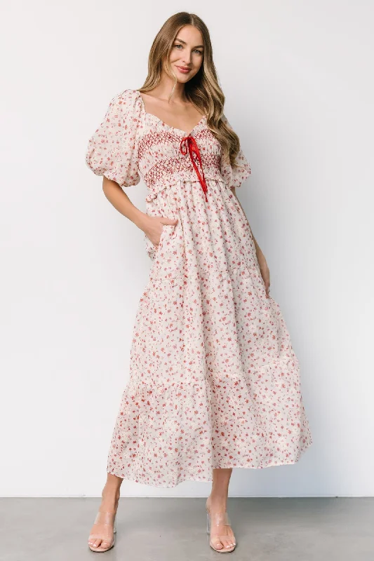 Seasonal Picks Hollie Smocked Dress | Cream + Red Floral