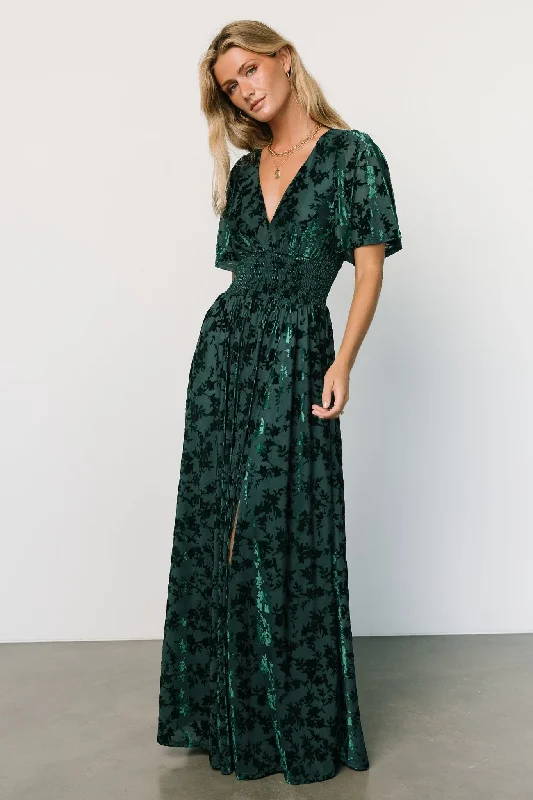 Women's Charming Outfit For Events Veronica Velvet Maxi Dress | Green