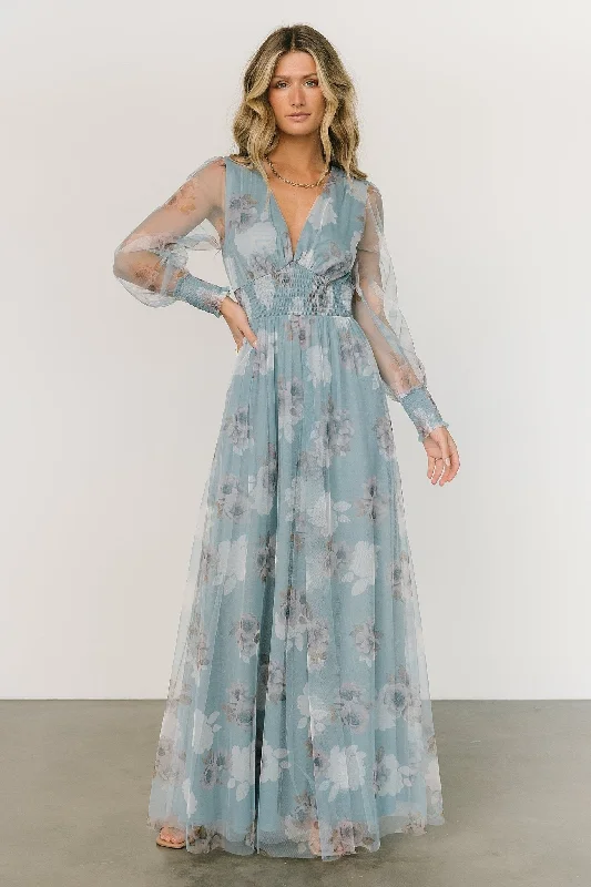 Women's Transitional Outfit Layla Tulle Maxi Dress | Light Blue Floral