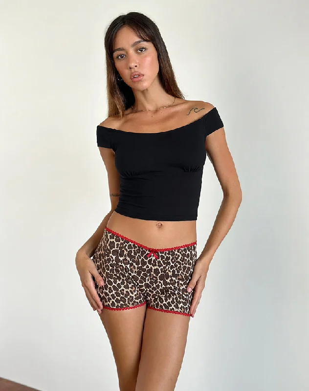 Polished Style Deals Kichi Micro Shorts in Rar Leopard Sandstorm with Red Trim