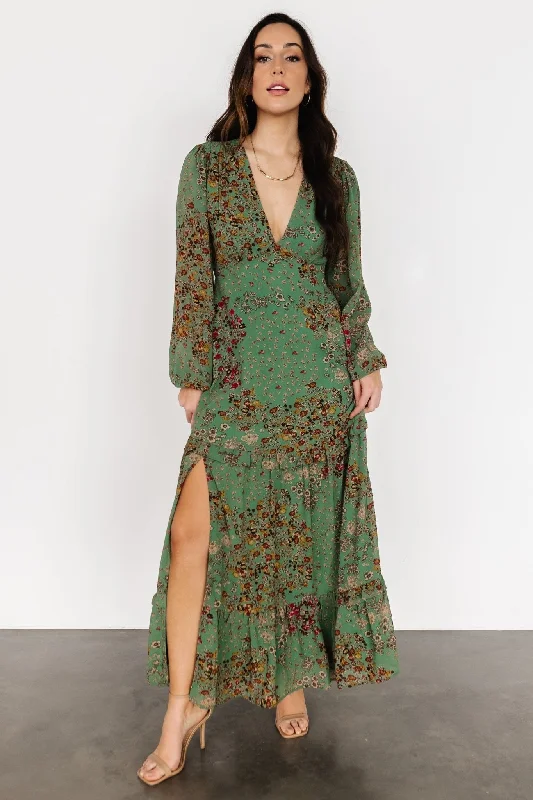 Women's Floral Print Outfit Bowman Deep V Maxi Dress | Green Multi