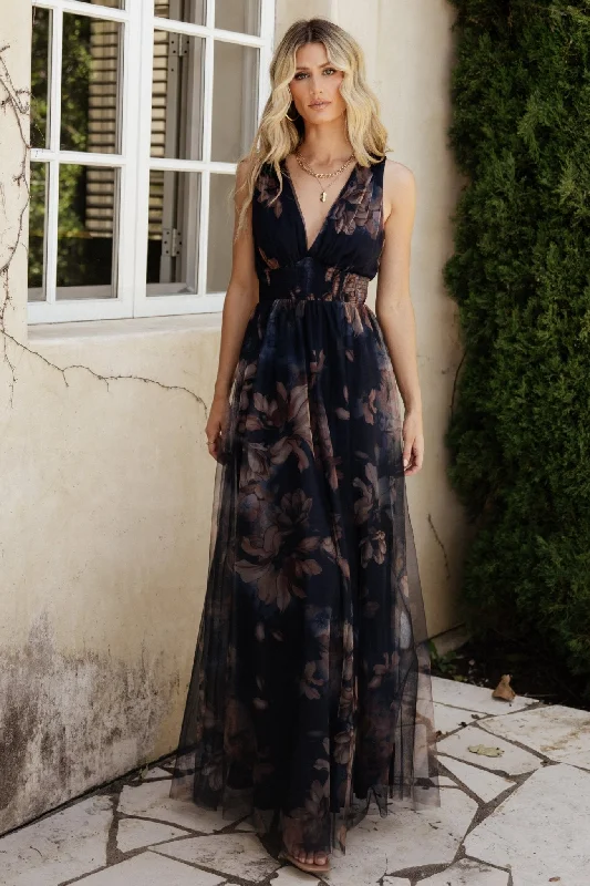 Big Discounts Kamila Tulle Maxi Dress | Dark Blue Floral