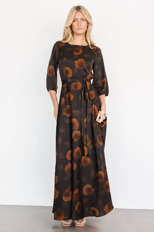 Women's Athletic Apparel Paula Satin Maxi Dress | Deep Brown Floral