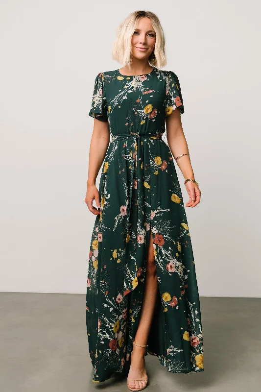 Casual Yet Chic Sales Naomi Short Sleeve Maxi Dress | Dark Green Floral